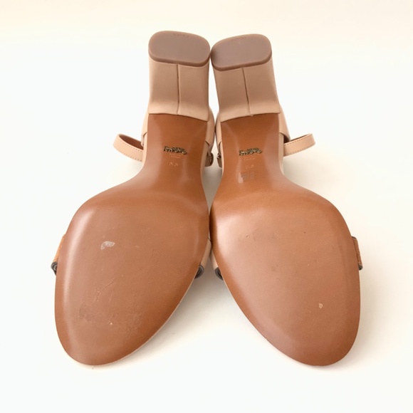 Coach Link Nude Tan Leather Ankle Strap Heel Sandals Block Heel Pump Shoes 8.5 - Picture 10 of 14